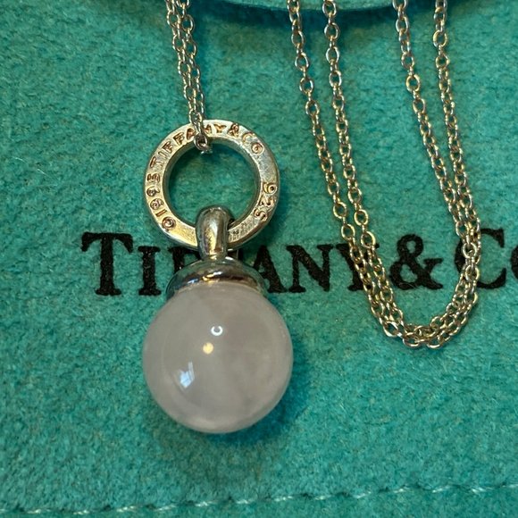 Tiffany Silver Fascination Pink Quartz Ball Necklace 16" - Picture 4 of 8